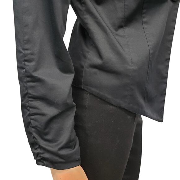 Michael Kors Blazer Jacket Women 4 Angled Hem Ruched Sleeves Lined Black Cotton - Picture 8 of 12